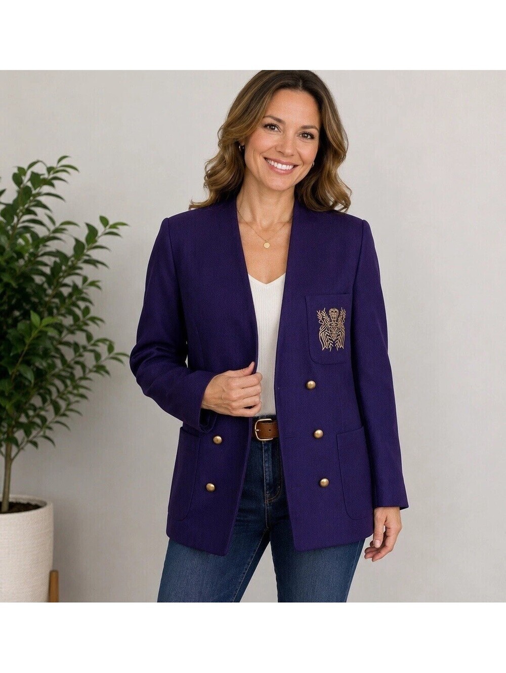 Vintage Miss Pendleton Purple 100% Virgin Wool Blazer Womens 14 USA Gold Crest
